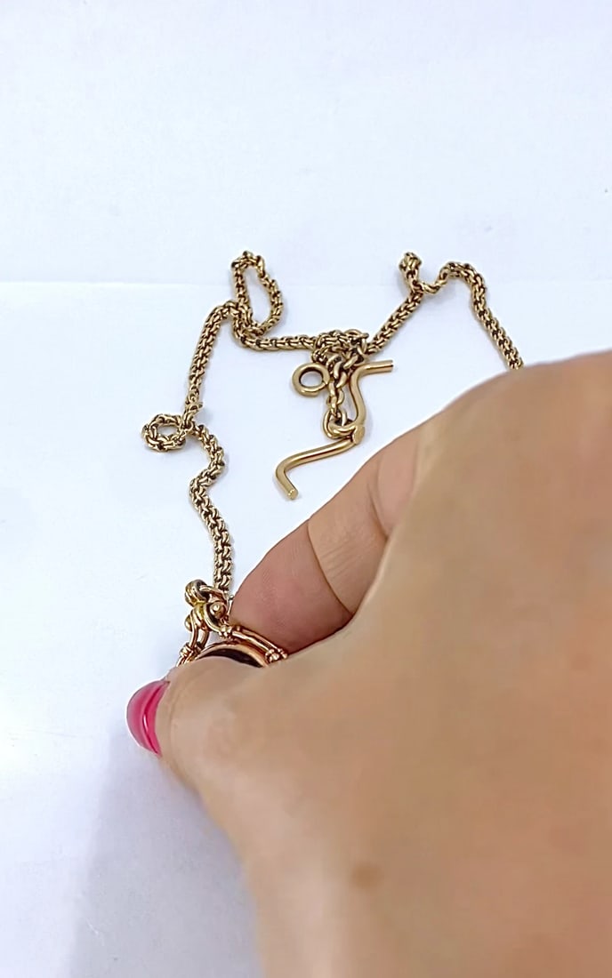 Antique 9k Gold Carnelian Bloodstone Pendant 14k Gold Chain Necklace - 2