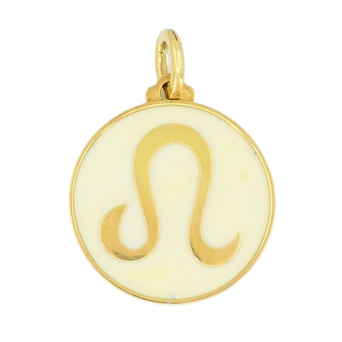 Vintage Bvlgari 18k Gold Bone Astrological Leo Pendant: Title: Vintage Bvlgari 18k Gold Bone Astrological Leo Pendant Description: Vintage Bulgari Leo pendant crafted in 18K yellow gold with a polished bone inlay. The circular design centers on the Leo zod