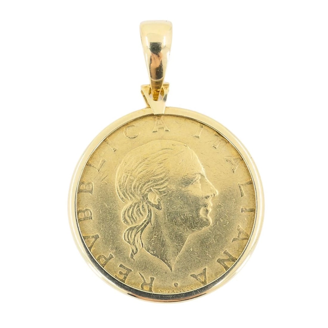 Italian 14k Gold Lire Coin Pendant - 4