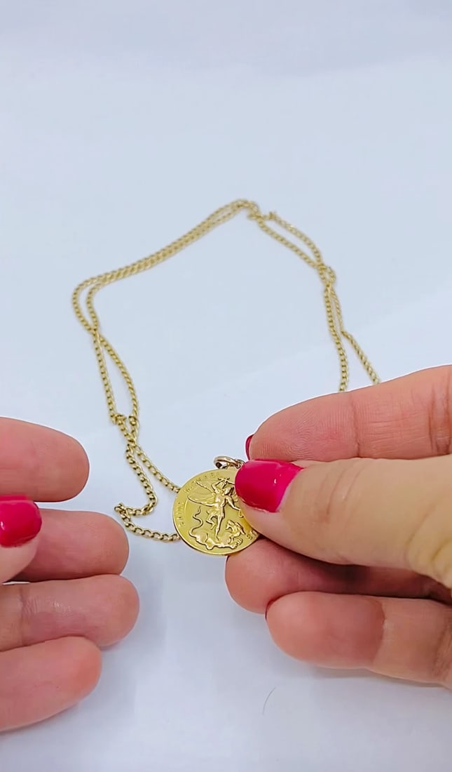 Vintage 14K Gold Saint Michael Pendant Necklace - 2