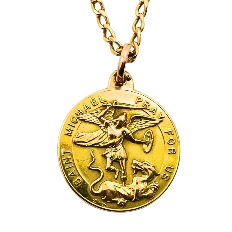 Vintage 14K Gold Saint Michael Pendant Necklace - 4