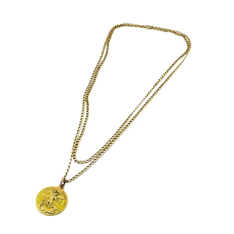 Vintage 14K Gold Saint Michael Pendant Necklace - 5