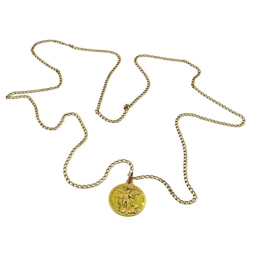 Vintage 14K Gold Saint Michael Pendant Necklace - 6