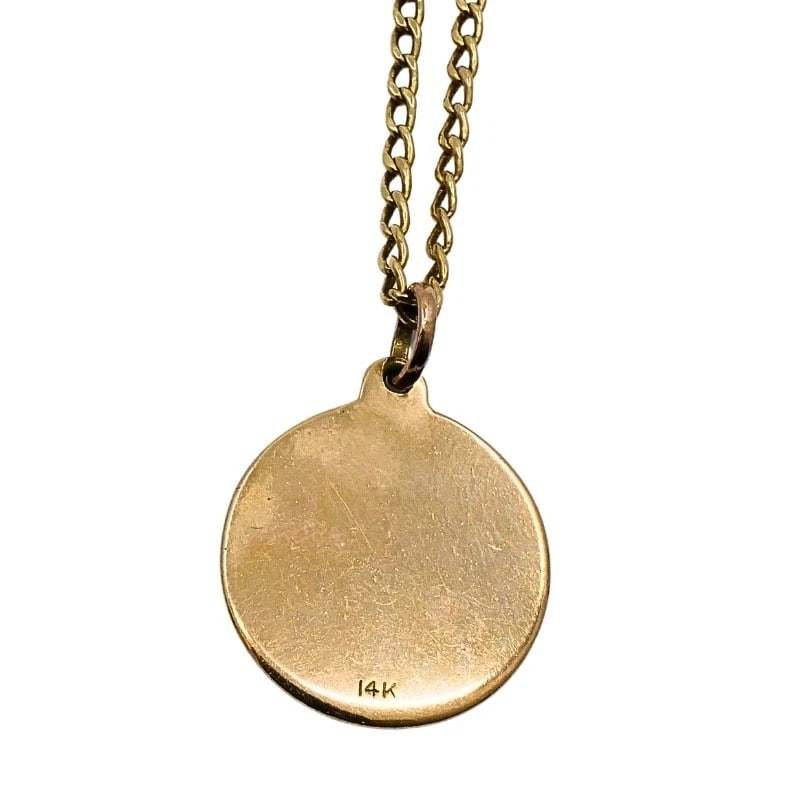 Vintage 14K Gold Saint Michael Pendant Necklace - 9