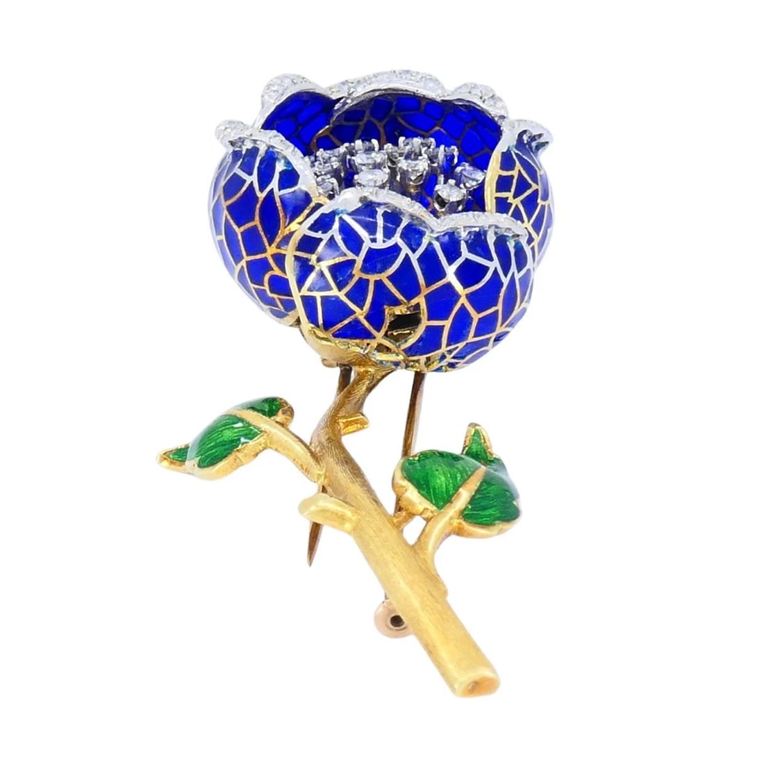 Vintage 18k Gold Diamond Enamel Flower Pendant Clip Brooch - 5