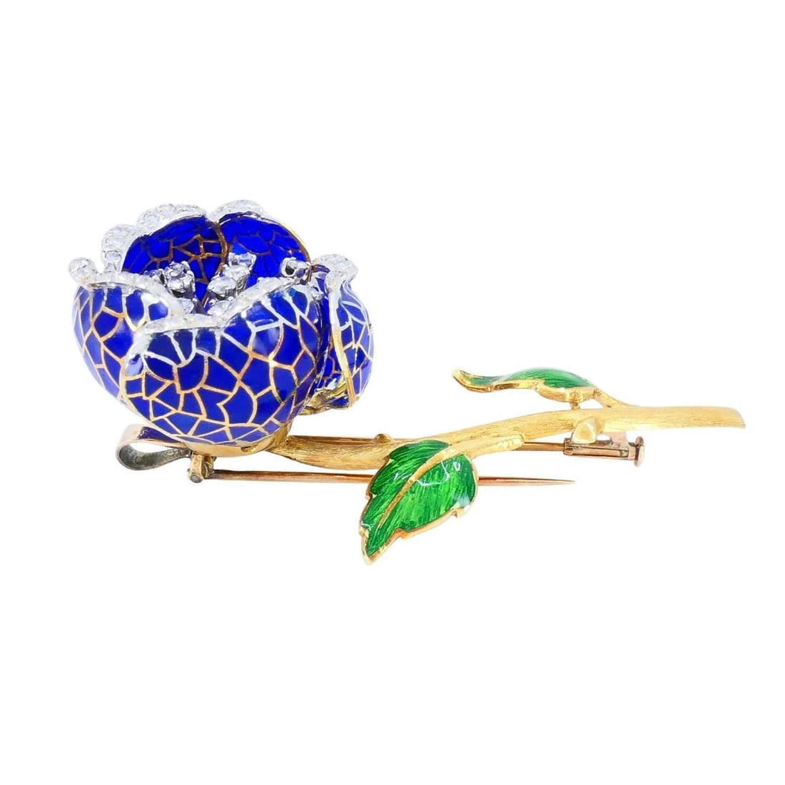 Vintage 18k Gold Diamond Enamel Flower Pendant Clip Brooch - 6
