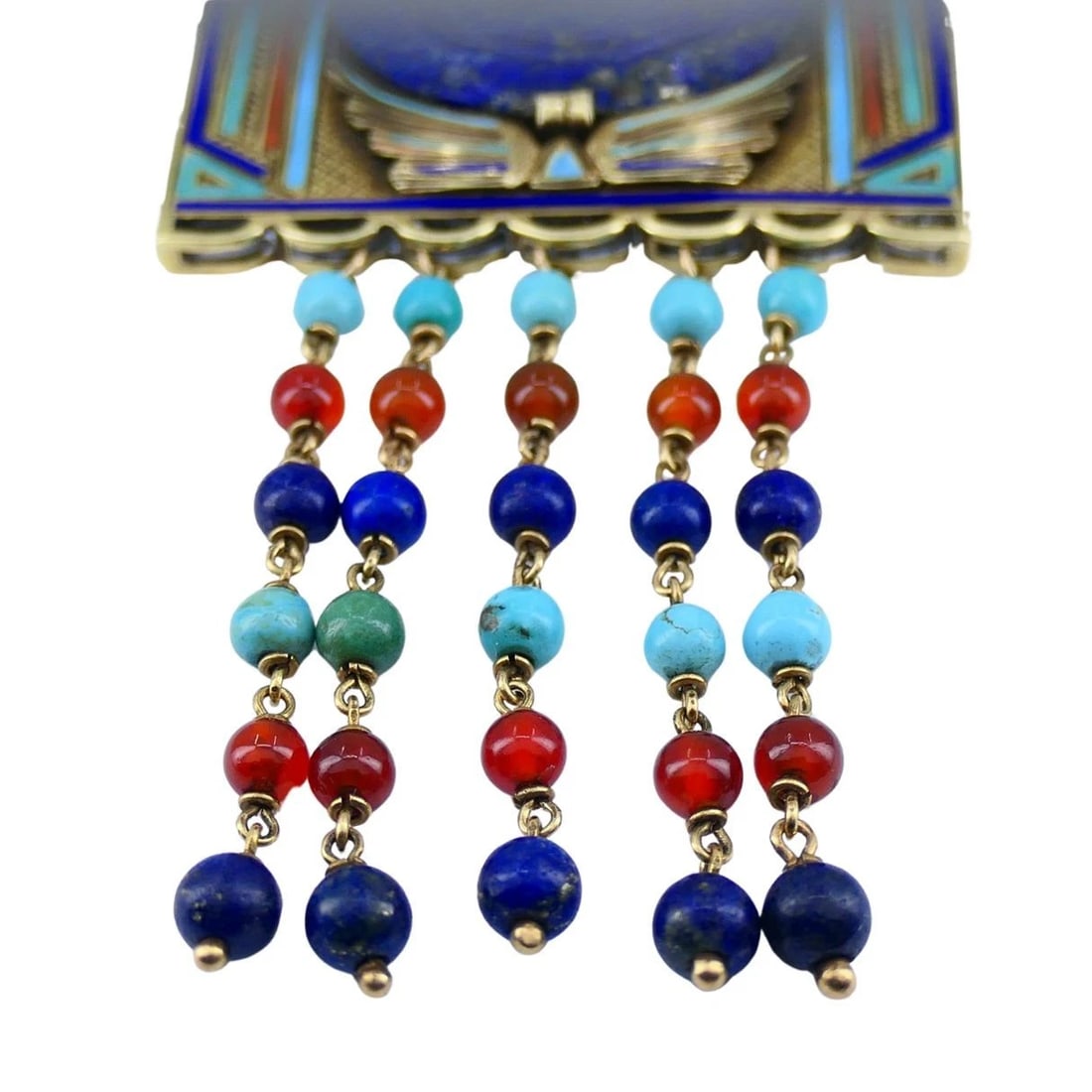 Egyptian Revival 14k Gold Gemstones Enamel Pendant Necklace - 4