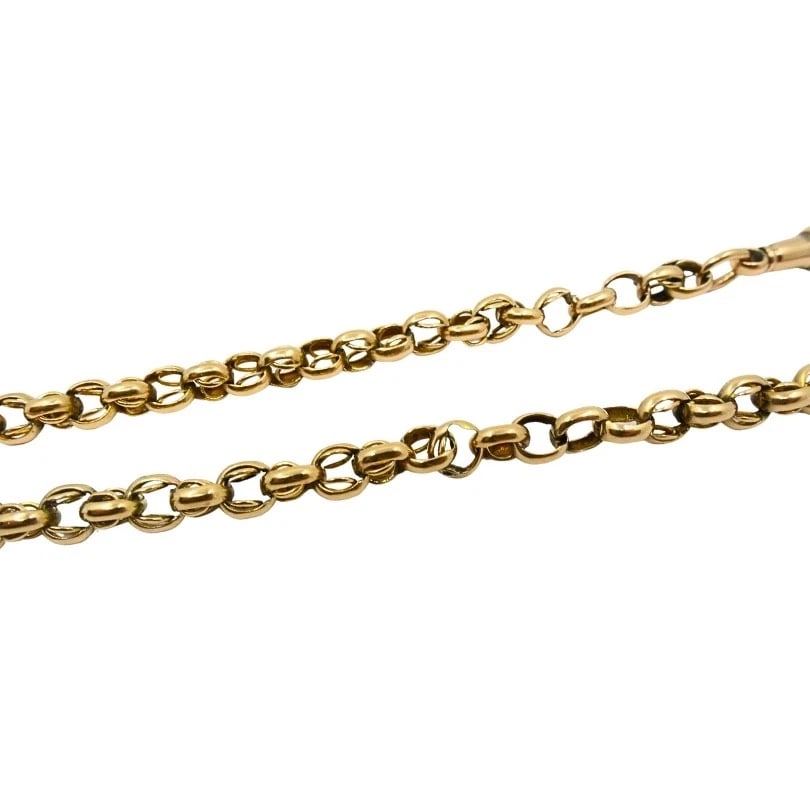 Antique 9k Gold Albert Chain Necklace Bloodstone Agate Pendant - 11