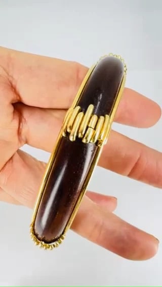 Vintage Van Cleef & Arpels 18k Gold Wood BANGLE BRACELET Estate Jewelry - 2