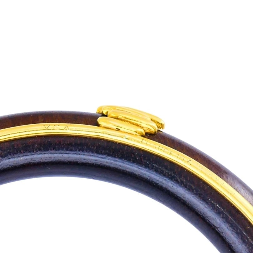 Vintage Van Cleef & Arpels 18k Gold Wood BANGLE BRACELET Estate Jewelry - 9