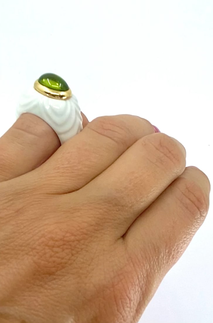 Bvlgari Bulgari Chandra Ring Porcelain Peridot 18k Gold - 2