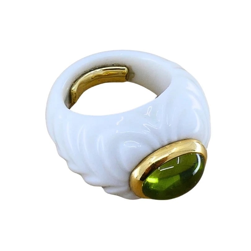 Bvlgari Bulgari Chandra Ring Porcelain Peridot 18k Gold - 8