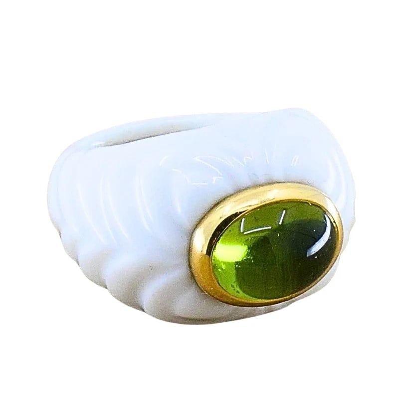 Bvlgari Bulgari Chandra Ring Porcelain Peridot 18k Gold - 9