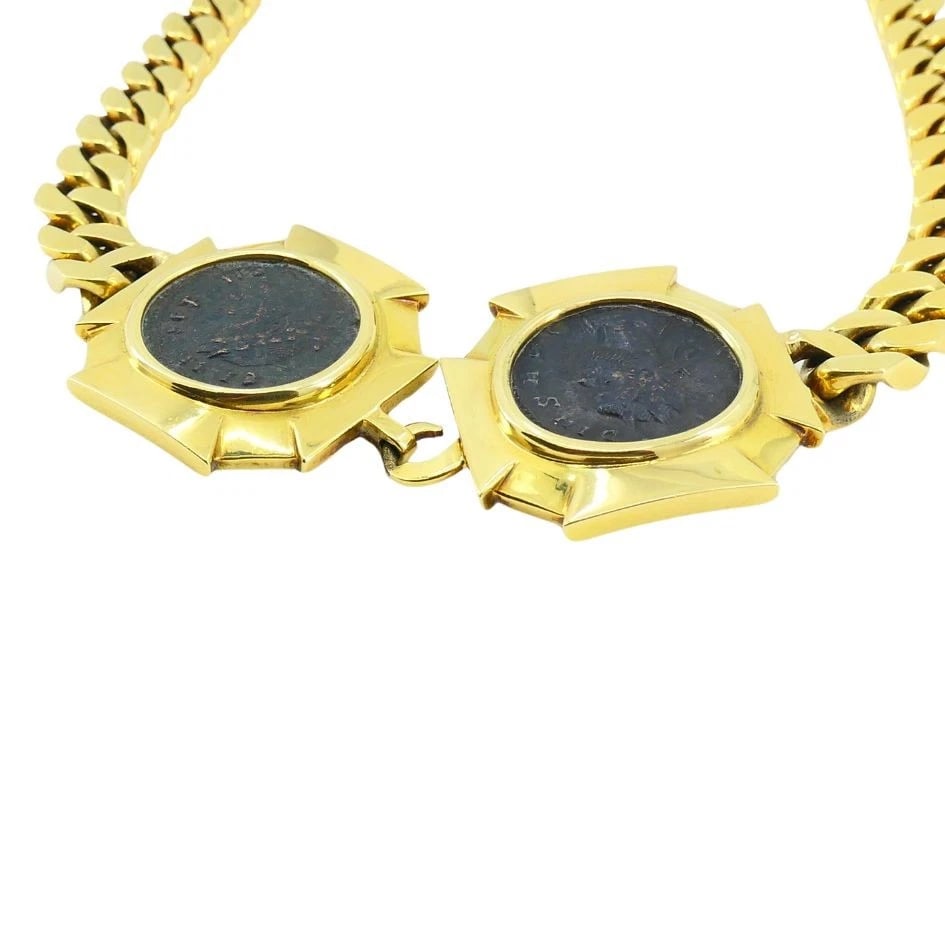Vintage Bvlgari 18k Gold Monete Double Ancient Coin Bulgari Necklace - 10