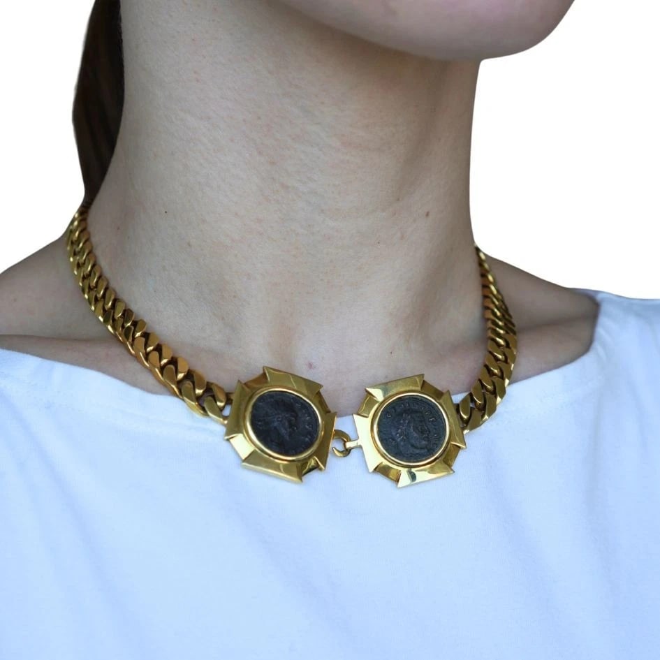 Vintage Bvlgari 18k Gold Monete Double Ancient Coin Bulgari Necklace - 3