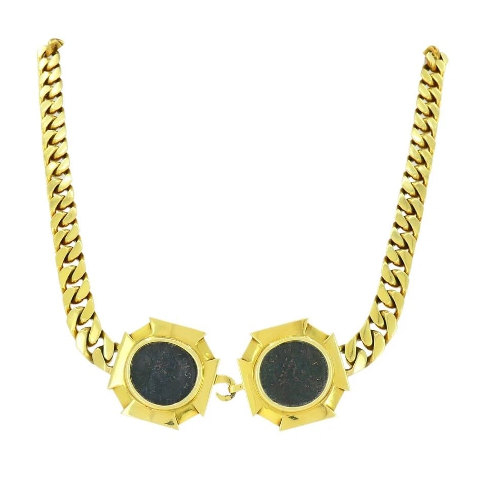 Vintage Bvlgari 18k Gold Monete Double Ancient Coin Bulgari Necklace - 4