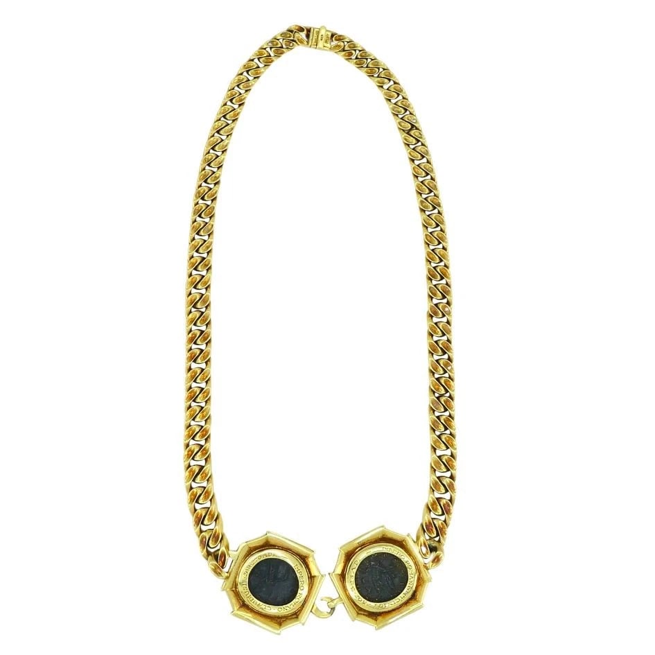 Vintage Bvlgari 18k Gold Monete Double Ancient Coin Bulgari Necklace - 8