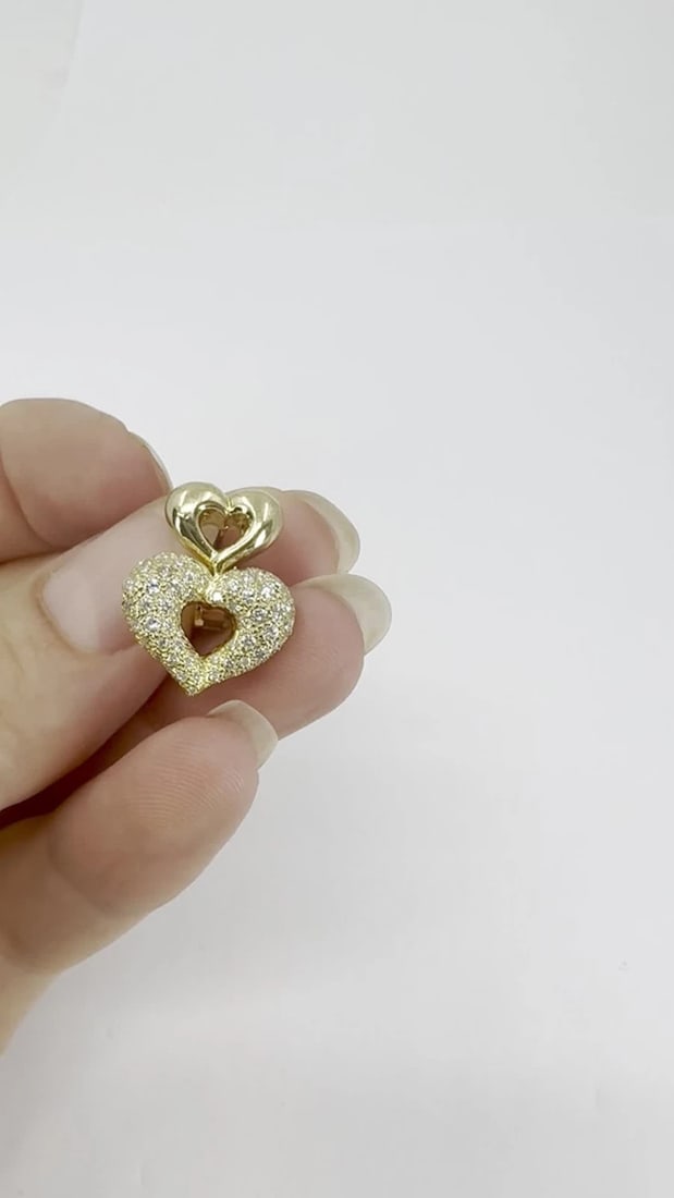 Vintage Van Cleef & Arpels 18k Gold Diamond Double Heart Earrings - 2