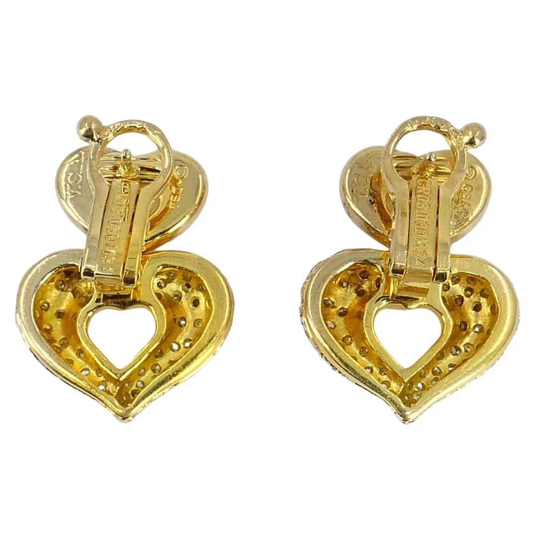 Vintage Van Cleef & Arpels 18k Gold Diamond Double Heart Earrings - 7