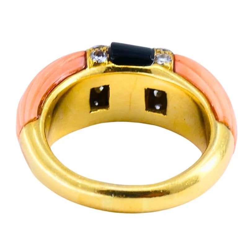 Vintage Cartier SET Coral Onyx Diamond 18k Gold RING and EARRINGS Estate Jewelry - 13