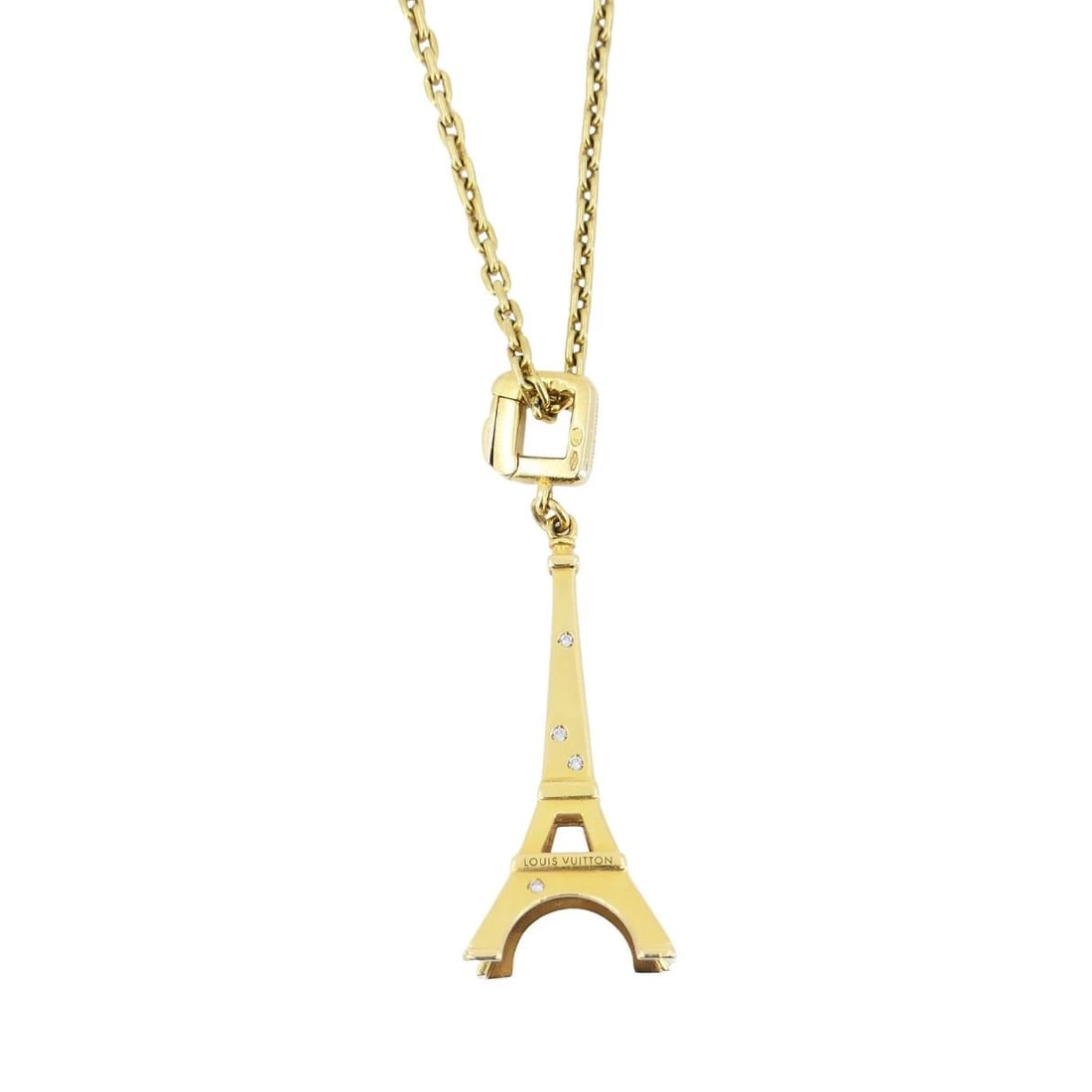 Louis Vuitton 18k Gold Diamond Eiffel Tower French Pendant Necklace - 4