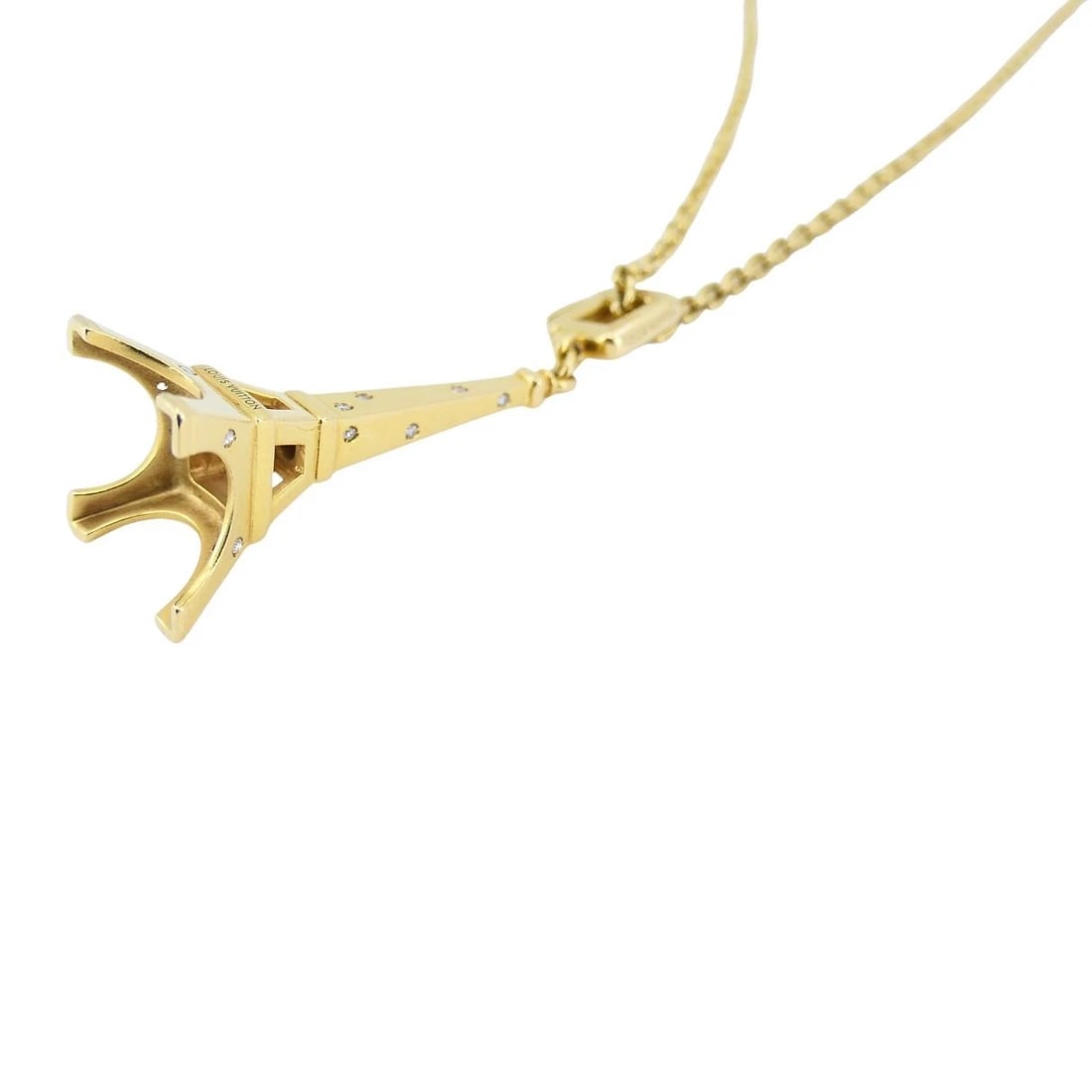 Louis Vuitton 18k Gold Diamond Eiffel Tower French Pendant Necklace - 5