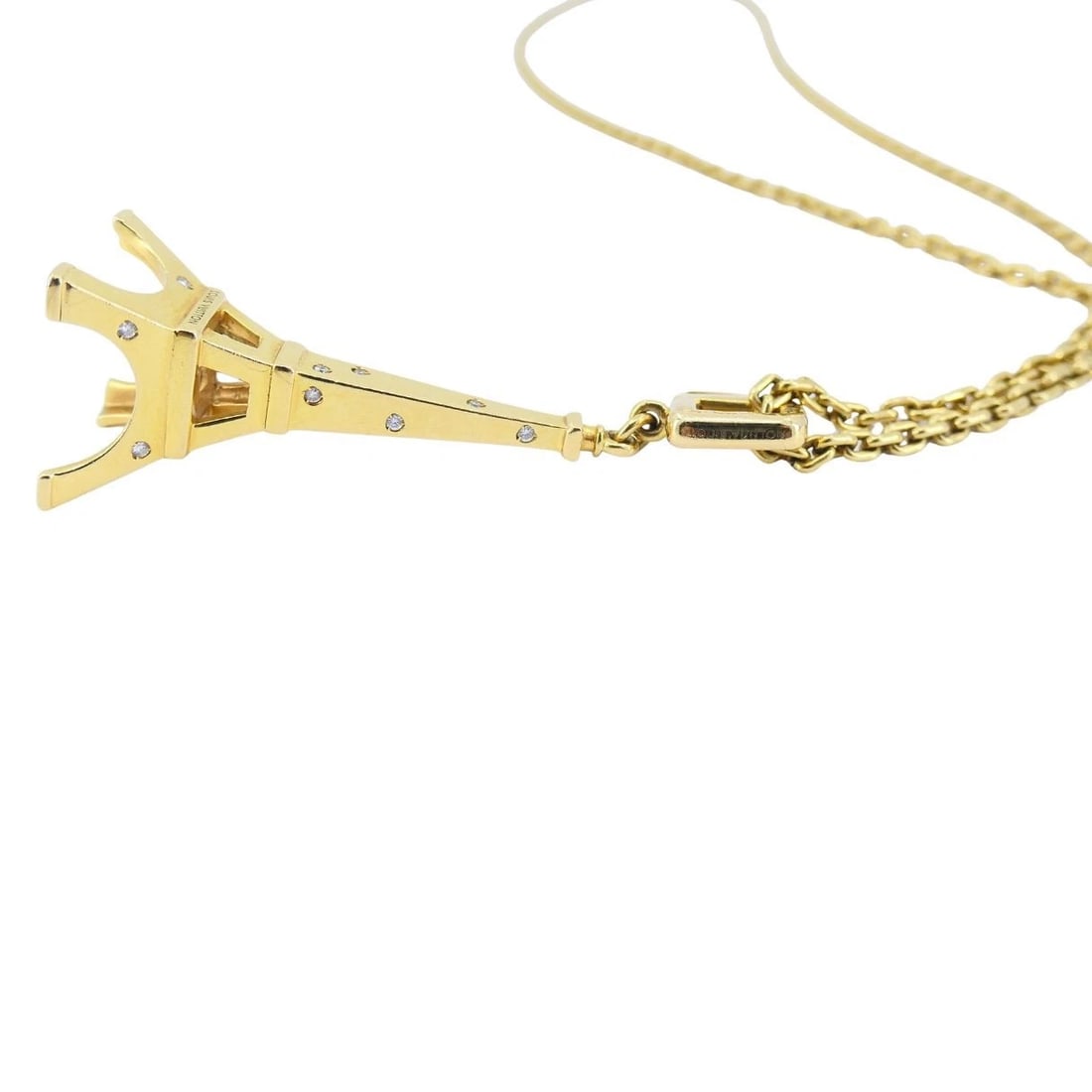 Louis Vuitton 18k Gold Diamond Eiffel Tower French Pendant Necklace - 6