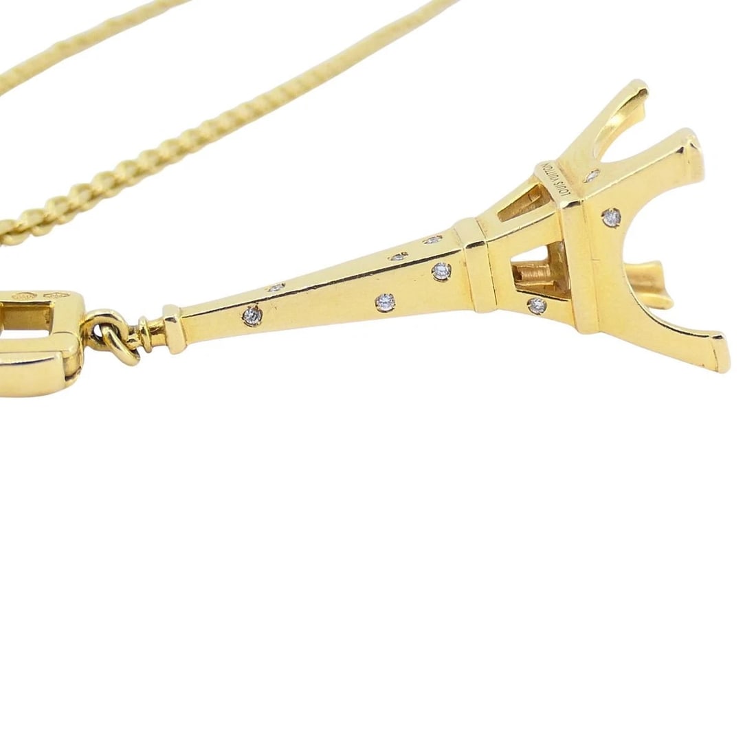 Louis Vuitton 18k Gold Diamond Eiffel Tower French Pendant Necklace - 8