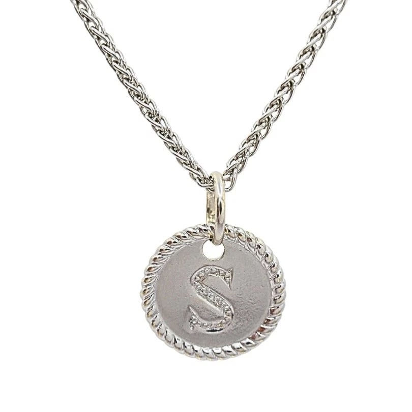 18k White Gold Monogram "S" Pendant Necklace - 4