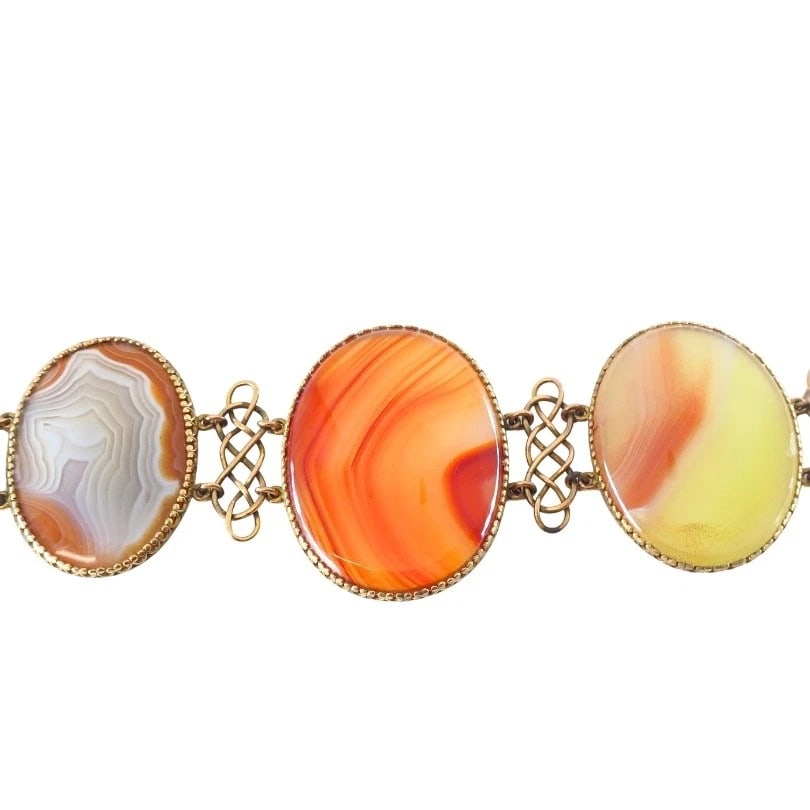 Antique A & J. Smith Aberdeen Scottish Agate 9k Gold Bracelet - 6