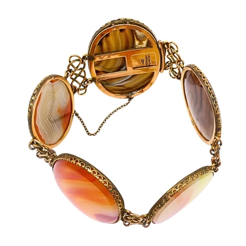 Antique A & J. Smith Aberdeen Scottish Agate 9k Gold Bracelet - 9