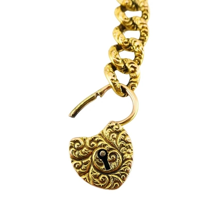 Vintage 14k Gold Heart Lock Link Bracelet - 10