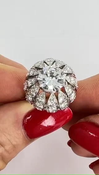 Vintage 1950s Platinum Diamond Bombe Cocktail RING Circa 1950s Estate Jewelry - 2