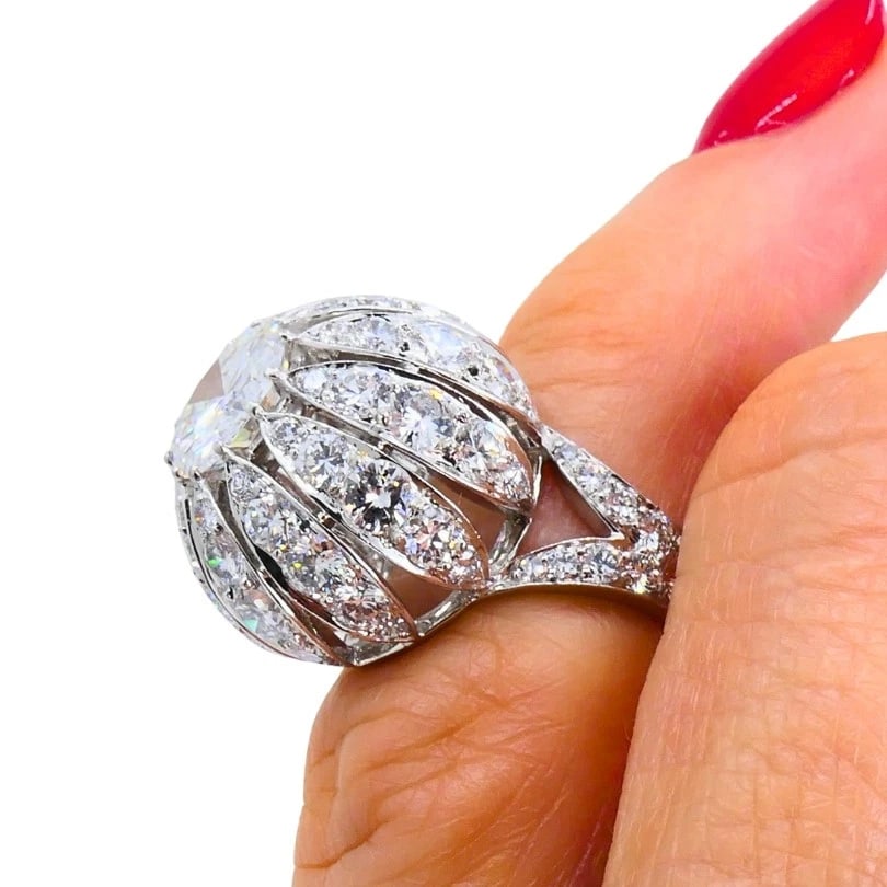Vintage 1950s Platinum Diamond Bombe Cocktail RING Circa 1950s Estate Jewelry - 4