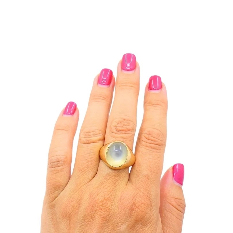 Vintage 14k Gold Moonstone Cabochon Ring - 3