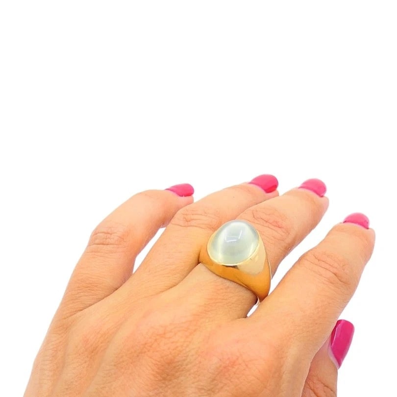 Vintage 14k Gold Moonstone Cabochon Ring - 4