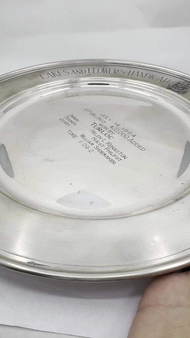1964 Sterling Silver Lakes and Flowers Handicap Hollywood Park Trophy Plate - 2