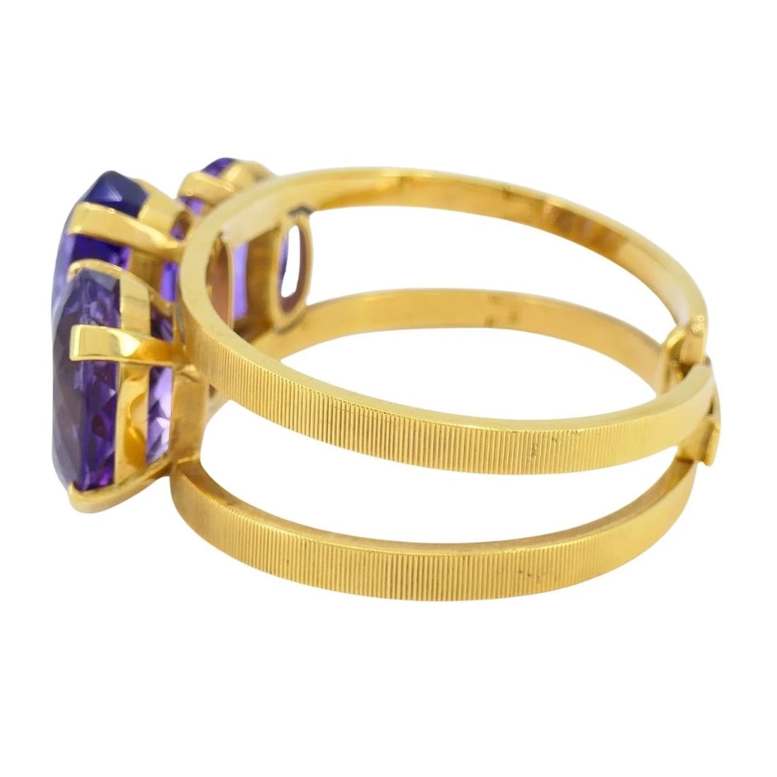 Vintage Hermès 18k Gold Amethyst Clamper Bracelet - 10