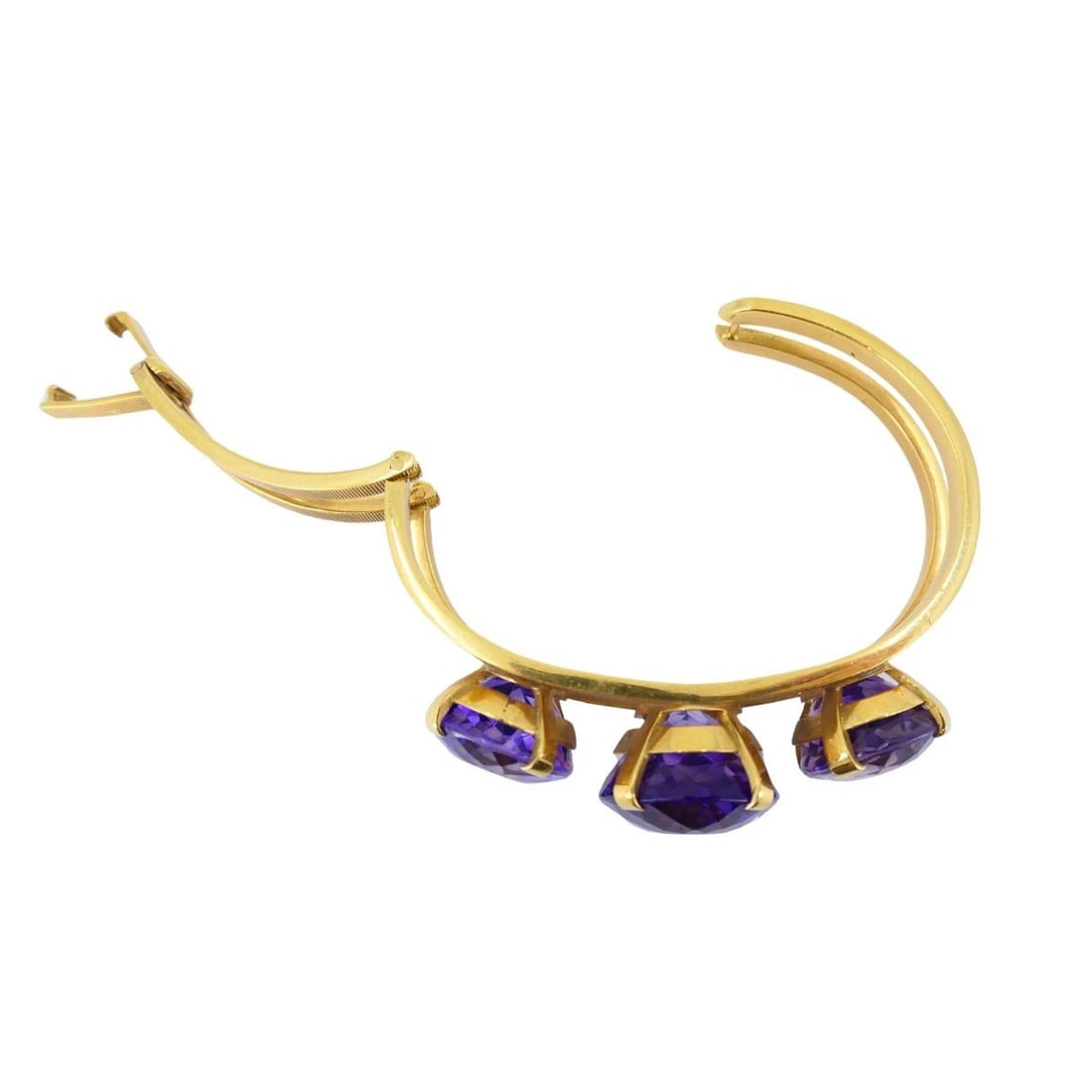 Vintage Hermès 18k Gold Amethyst Clamper Bracelet - 11