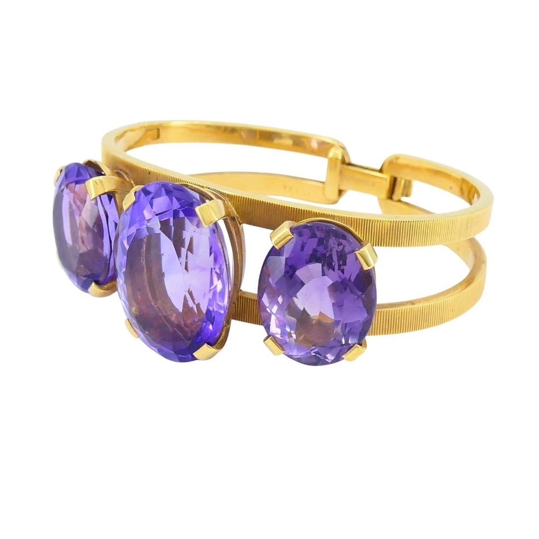 Vintage Hermès 18k Gold Amethyst Clamper Bracelet - 6