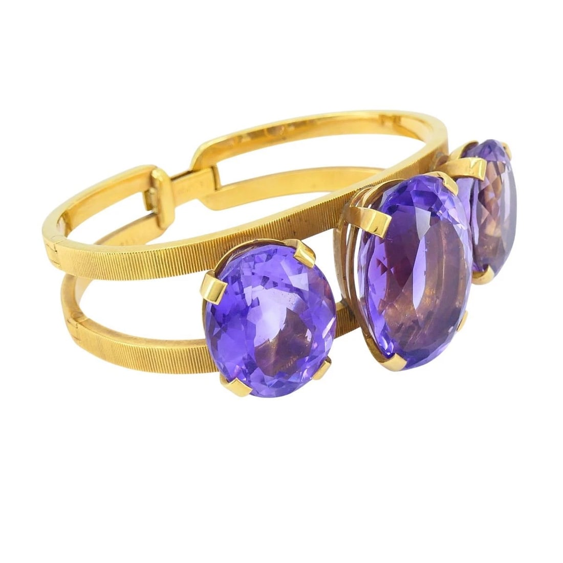 Vintage Hermès 18k Gold Amethyst Clamper Bracelet - 7