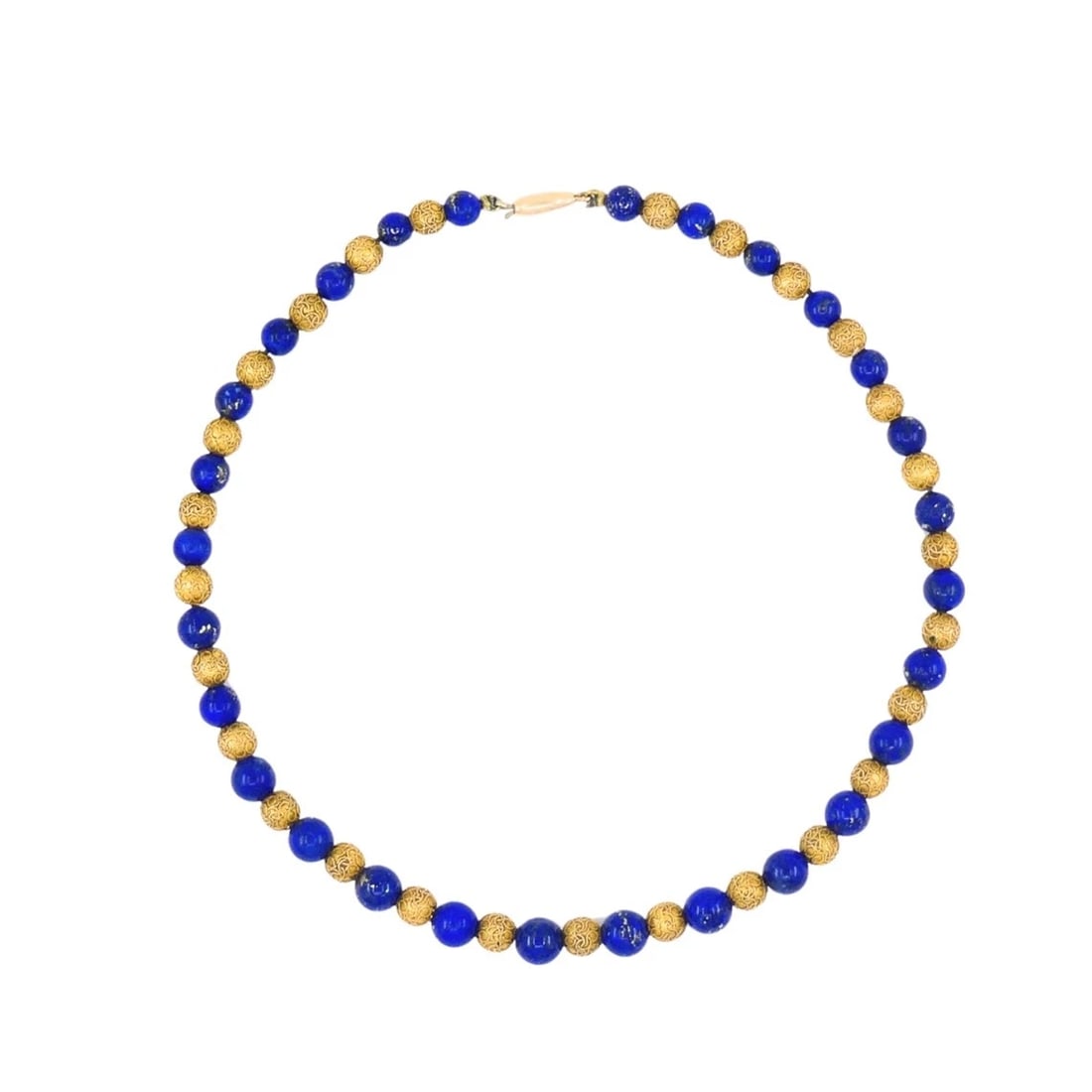 Vintage Choker Necklace 14k Textured Gold Lapis Lazuli Beads: Title: Vintage Choker Necklace 14k Textured Gold Lapis Lazuli Beads Description: Vintage Choker Necklace 14k Textured old Lapis Lazuli Beads This vintage choker necklace features a combination of 14k