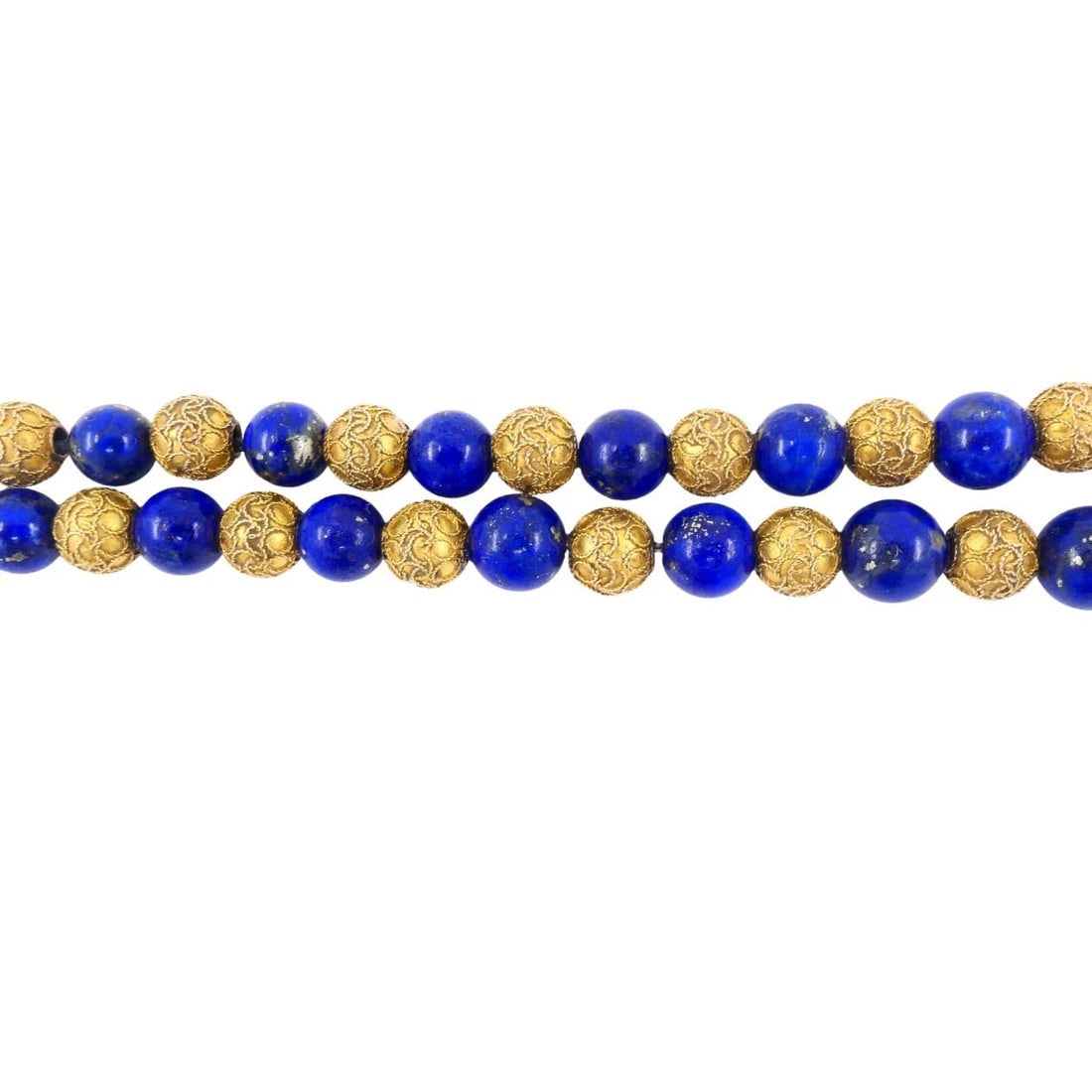 Vintage Choker Necklace 14k Textured Gold Lapis Lazuli Beads - 6