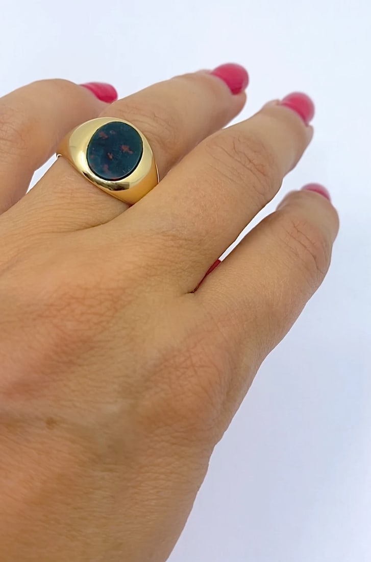 Vintage 14k Gold Bloodstone Signet Ring - 2