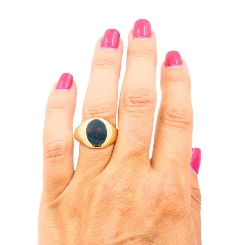 Vintage 14k Gold Bloodstone Signet Ring - 3