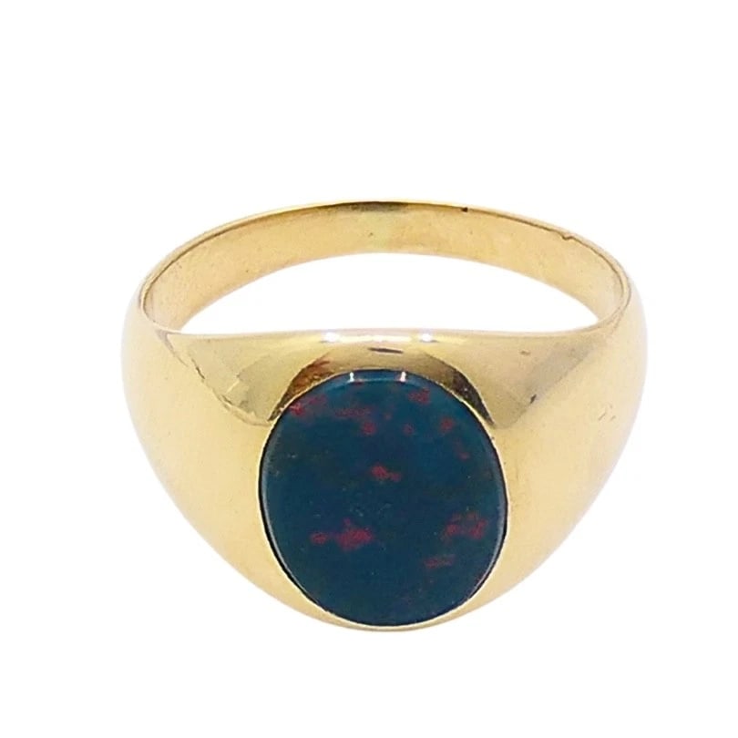 Vintage 14k Gold Bloodstone Signet Ring - 5