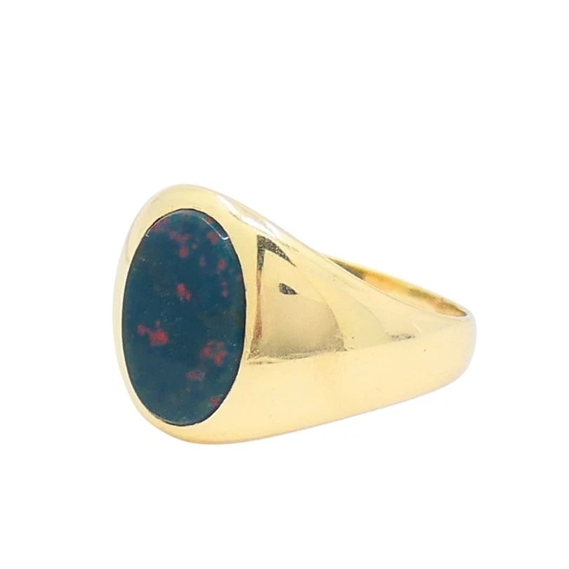 Vintage 14k Gold Bloodstone Signet Ring - 7