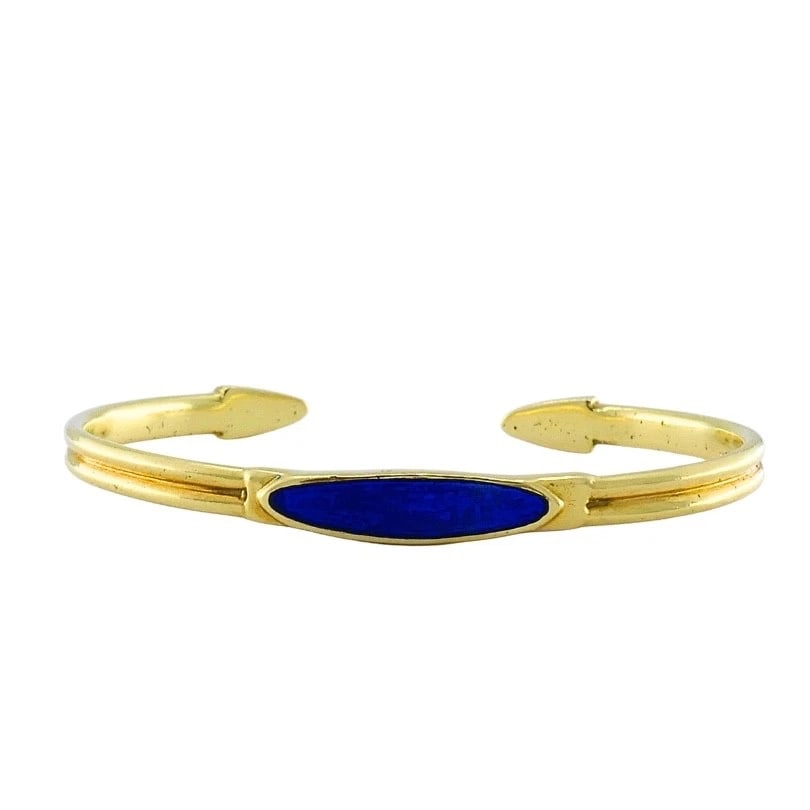 Vintage 18k Gold Blue Enamel Bangle Bracelet - 5