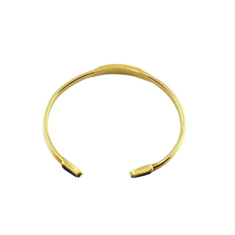 Vintage 18k Gold Blue Enamel Bangle Bracelet - 7