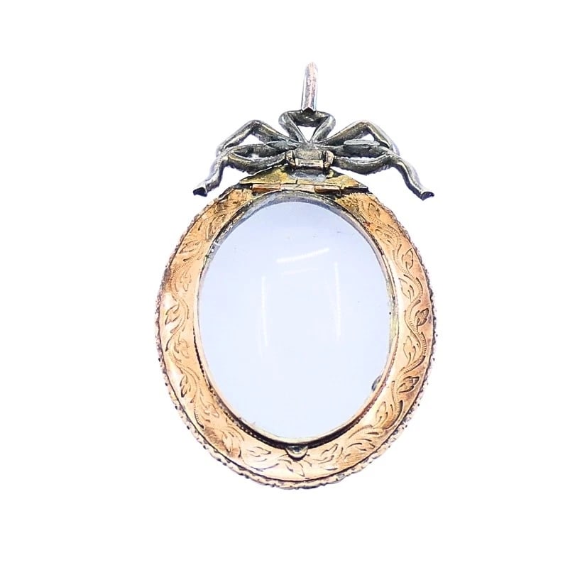 Antique 10k Gold Pearl Locket Pendant Diamond Accent Original London Box - 7